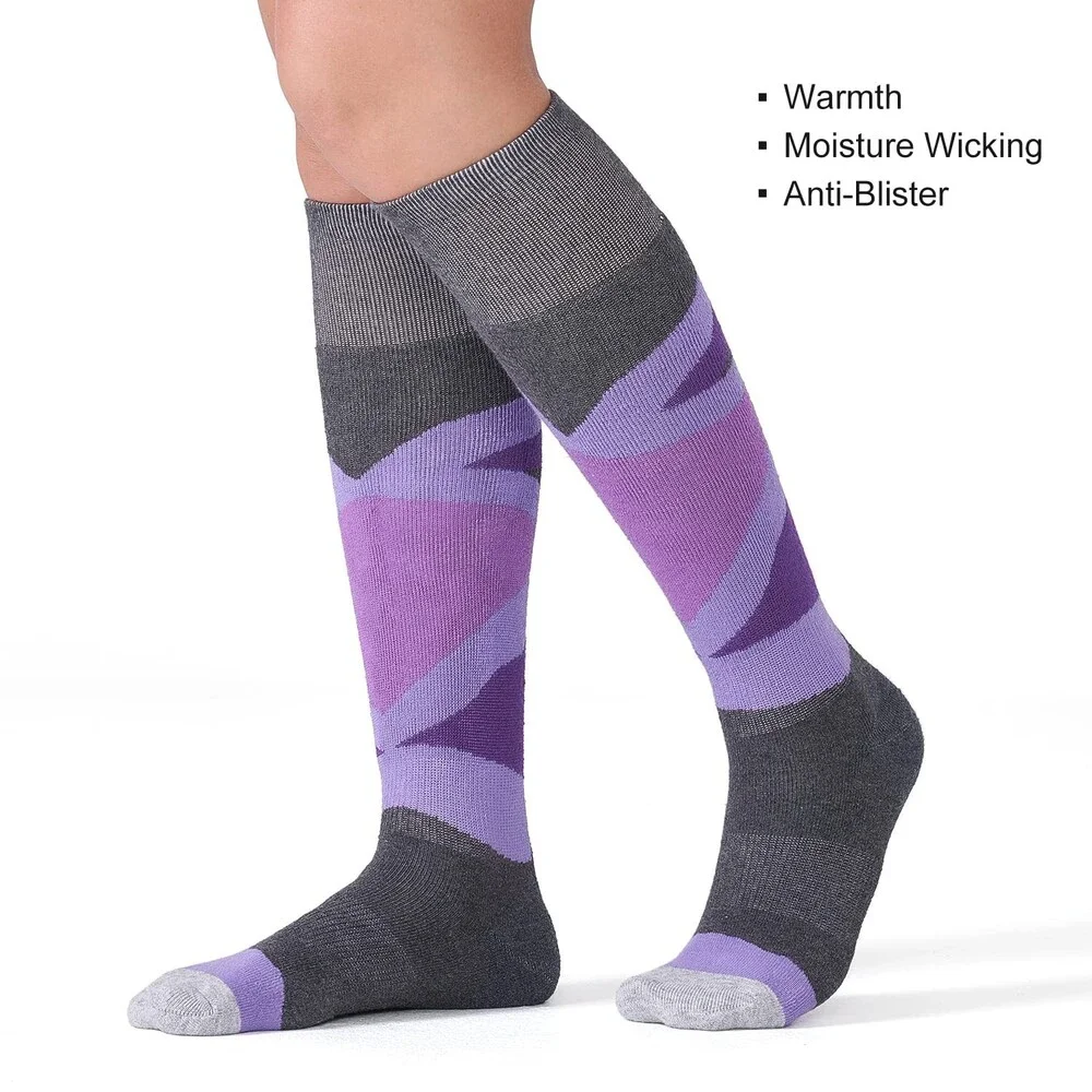 CS Women's Rose Purple CELERSPORT 2 Pack Merino Wool Ski Socks Full Cushion S